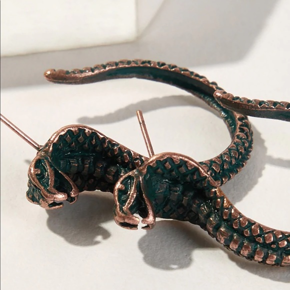 LAST SET SALE Rustic Cobra Snake Hoop Earrings - Picture 3 of 4